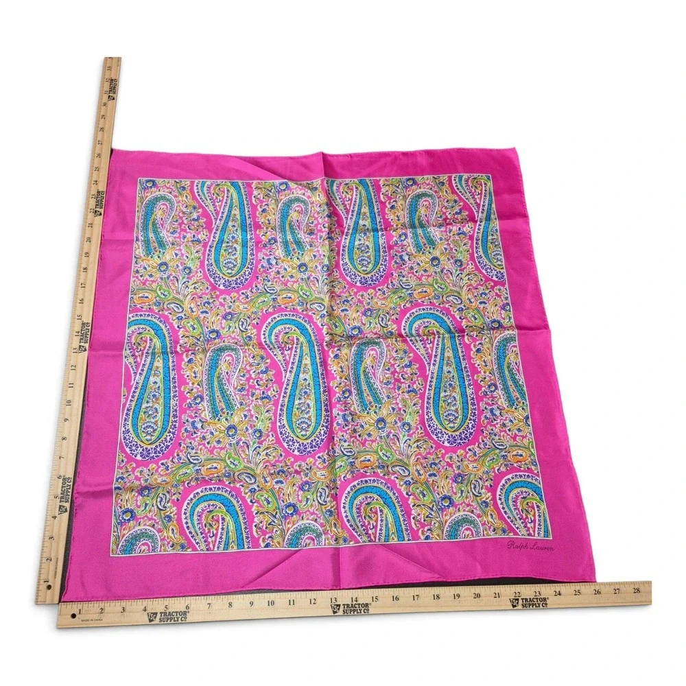 Ralph Lauren Purple Label Italy Silk Scarf Neckerchief Paisley Floral Pink